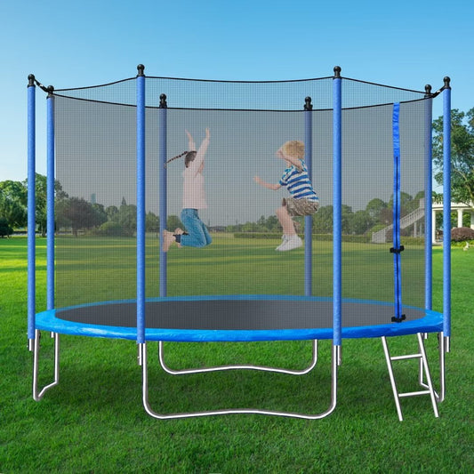 10ft Round Trampoline, Recreational Trampolines with Safety Enclosure Net, Outdoor Trampoline with Metal Ladder, Trampolines for Kids Teens Adults